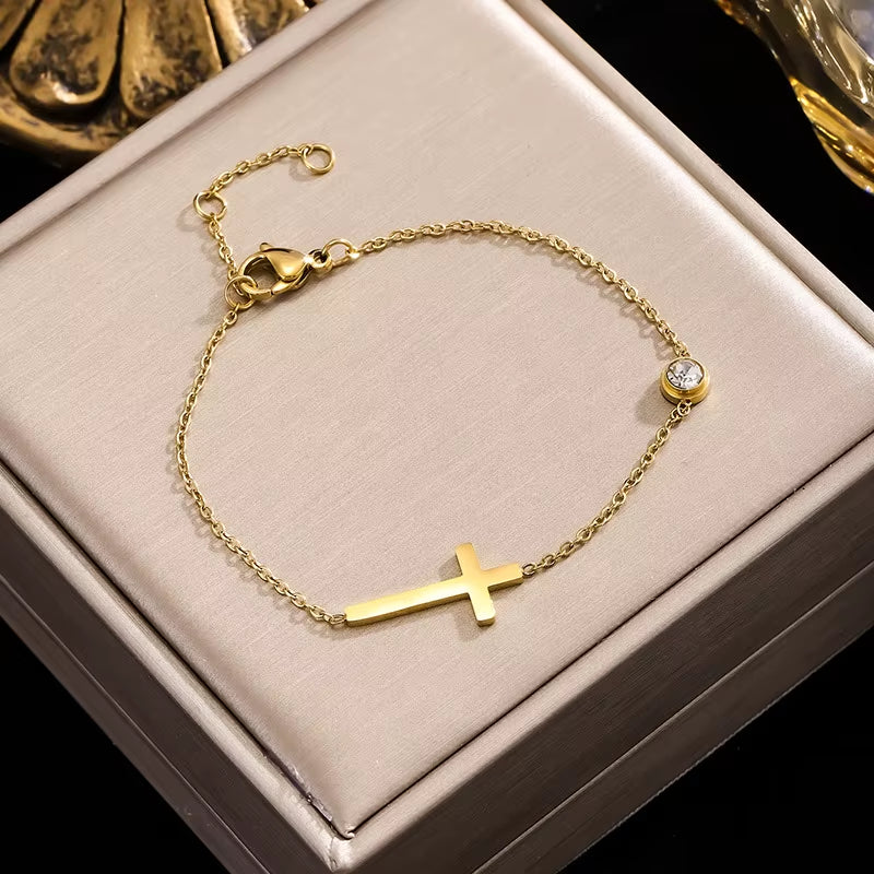 Gold Cross Bracelet 